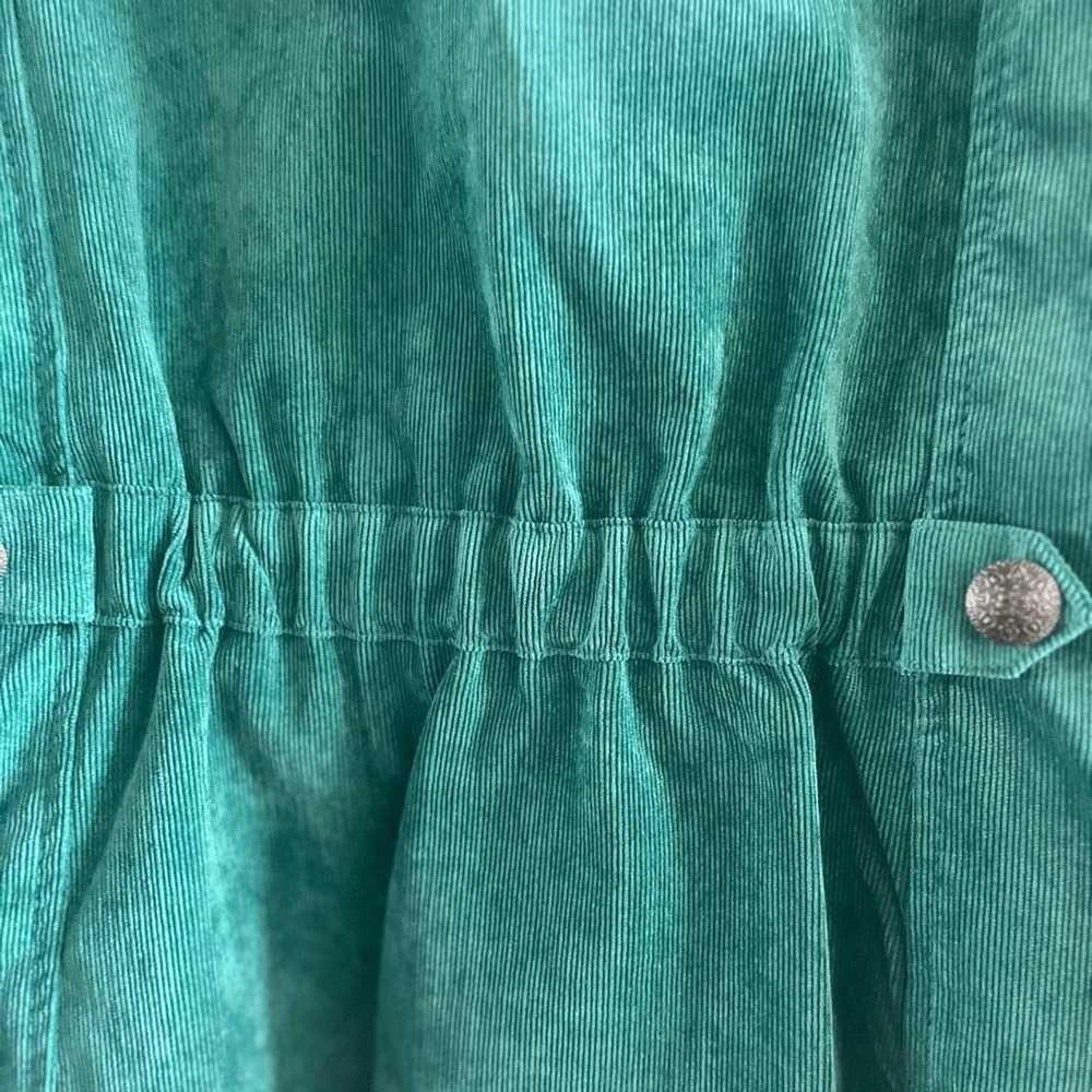 Christopher & Banks SZ Medium Green Teal Velvety Cord Jacket Fall Spring Cinched - Picture 12 of 16
